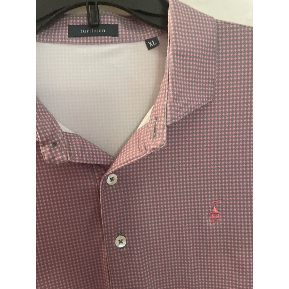 Turtleson Polo Shirt‎ Men XL  Performance Stretch Pink Gray Geometric Print